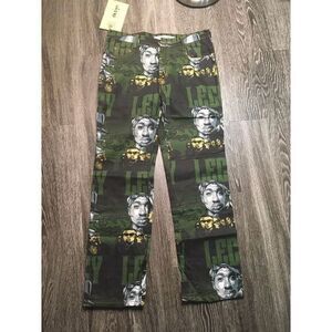 Rap‎ Hip Hop Portrait Print Pants Urban Streetwear Tupac Green Black Pattern